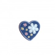 Iron-On Patch - Jeans Heart with Light Blue Flower